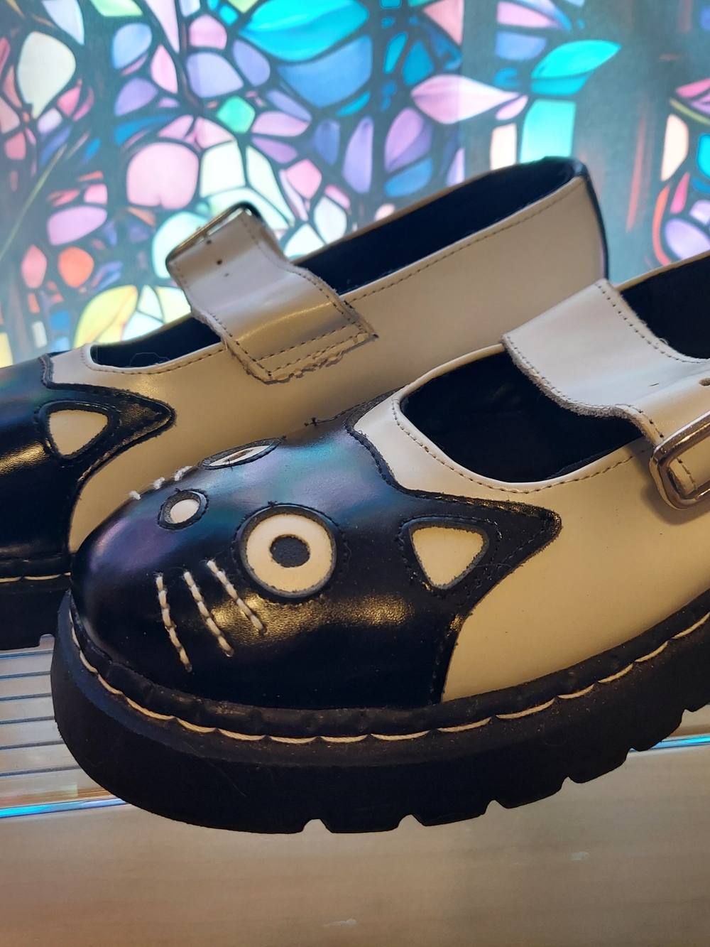T.U.K Womens Black & White Cat Mary Jane Shoes Size 9 - Picture 15 of 16